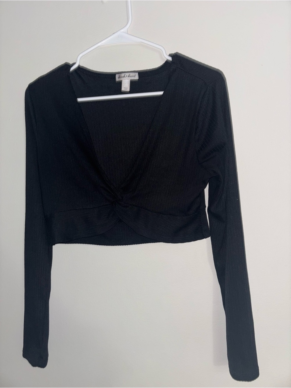Blackheart Black Twist-Front Long Sleeve Crop Top